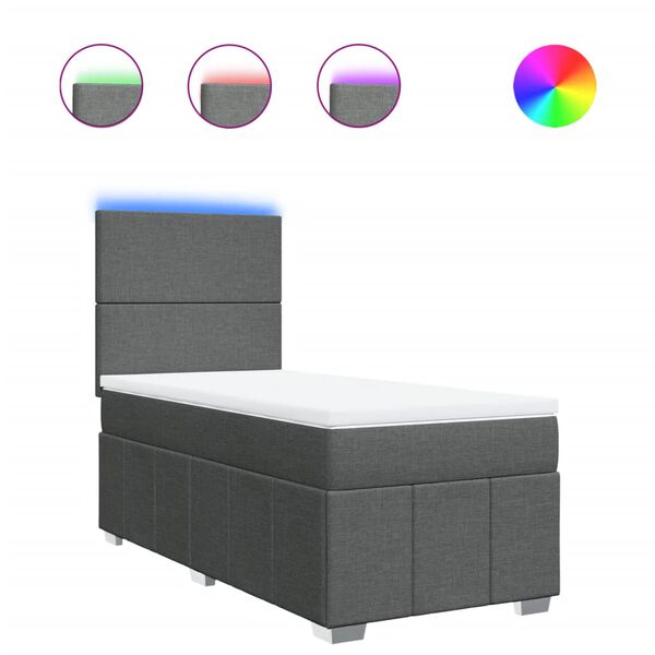 vidaXL Sommier &agrave; lattes de lit avec matelas Gris fonc&eacute; 90x200 cm Tissu