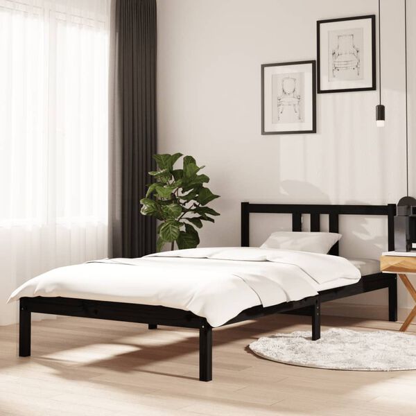 vidaXL Cadre de lit sans matelas noir bois massif 100x200 cm