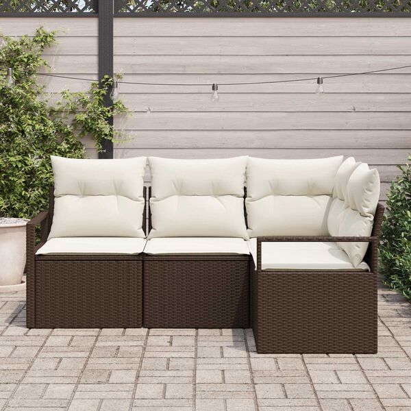 vidaXL Ensemble de canap&eacute; de jardin avec coussin 4 pcs Marron et Cr&egrave;me