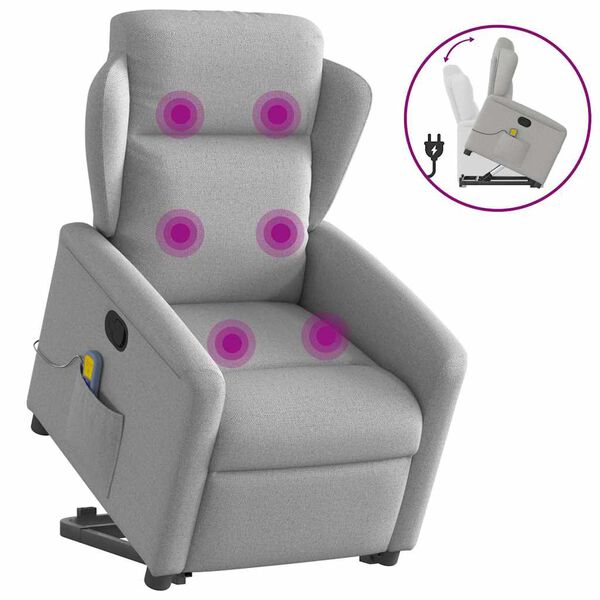 vidaXL Fauteuil de massage inclinable gris nuage tissu
