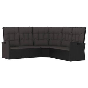 vidaXL Canap&eacute; d'angle inclinable avec coussins Noir R&eacute;sine tress&eacute;e
