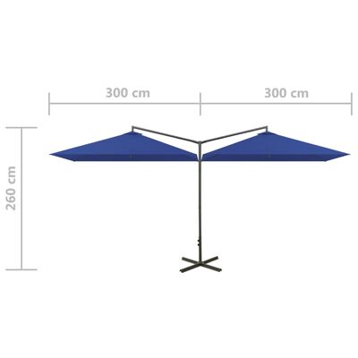 vidaXL Parasol double avec mât en acier Bleu azuré 600x300 cm