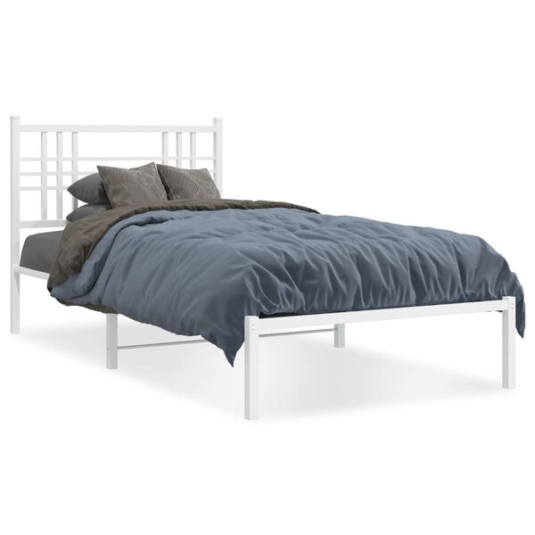 vidaXL Cadre de lit métal sans matelas avec tête de lit blanc 90x190cm