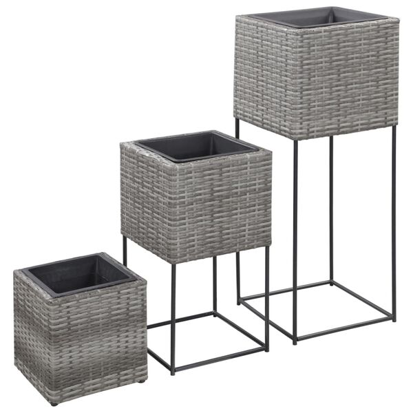 vidaXL Lits sur&eacute;lev&eacute;s de jardin 3 pcs R&eacute;sine tress&eacute;e Gris