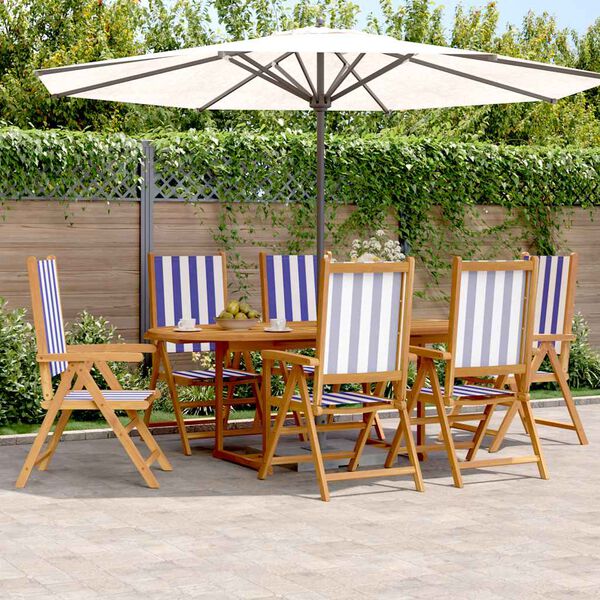 vidaXL Ensemble &agrave; manger de jardin 7 pcs bleu blanc tissu bois massif