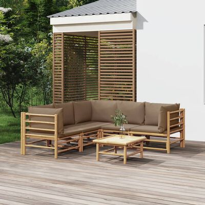 vidaXL Salon de jardin 6 pcs avec coussins taupe bambou