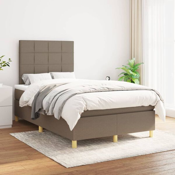 vidaXL Sommier &agrave; lattes de lit avec matelas Taupe 120x200 cm Tissu