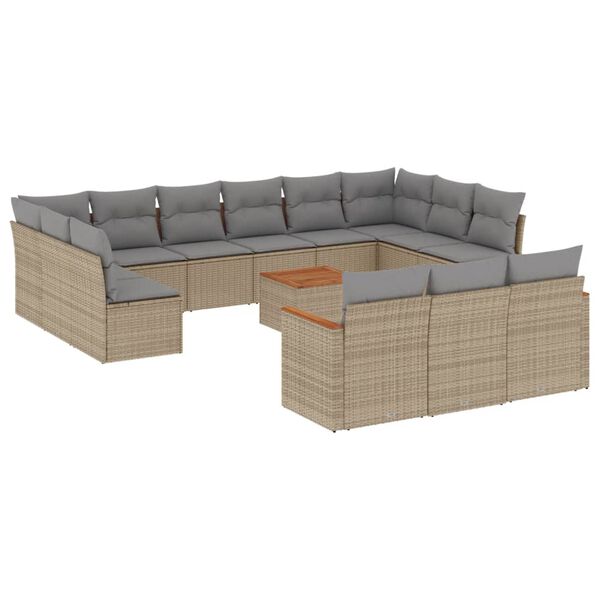 vidaXL Salon de jardin avec coussins 14 pcs beige r&eacute;sine tress&eacute;e