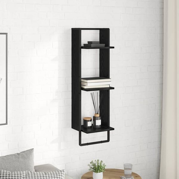 vidaXL &Eacute;tag&egrave;re Murale Ch&ecirc;ne noir 30 x 25 x 100 cm Bois d'ing&eacute;nierie