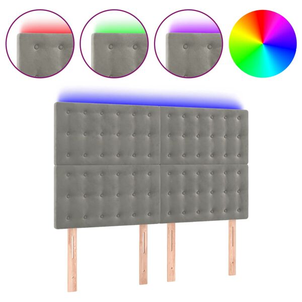 vidaXL T&ecirc;te de lit &agrave; LED Gris clair 144x5x118/128 cm Velours
