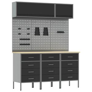 vidaXL Ensemble de placards de travail avec tiroir 8 pc Noir