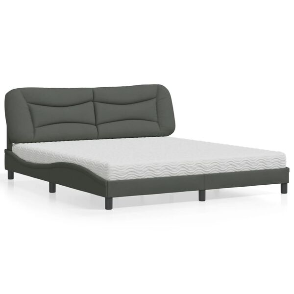 vidaXL Lit avec matelas Hvar gris fonc&eacute; 180x200 cm tissu