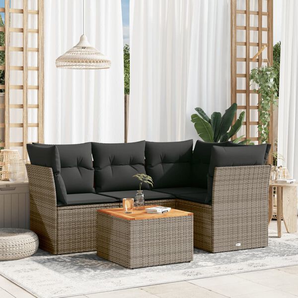 vidaXL Salon de jardin 5 pcs avec coussins gris r&eacute;sine tress&eacute;e