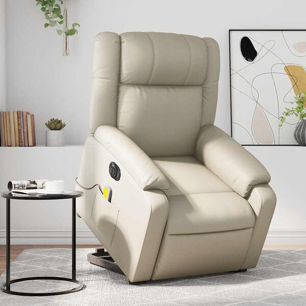 vidaXL Fauteuil inclinable de massage &eacute;lectrique cr&egrave;me similicuir