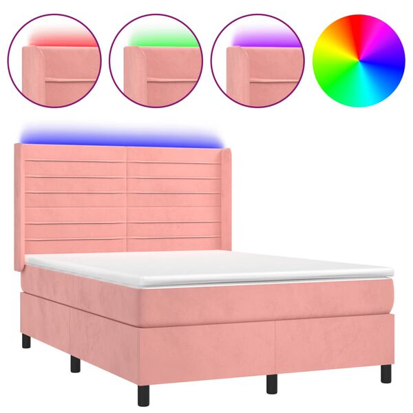 vidaXL Sommier &agrave; lattes de lit matelas et LED Rose 140x190 cm Velours