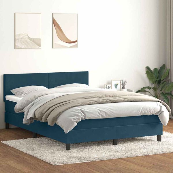 vidaXL Sommier &agrave; lattes de lit et matelas bleu fonc&eacute; 140x210cm velours