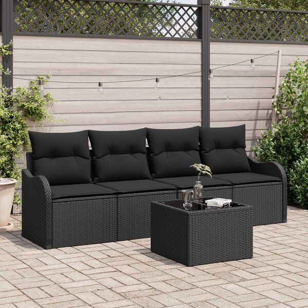 vidaXL Ensemble de canap&eacute; de jardin Noir polyrotin