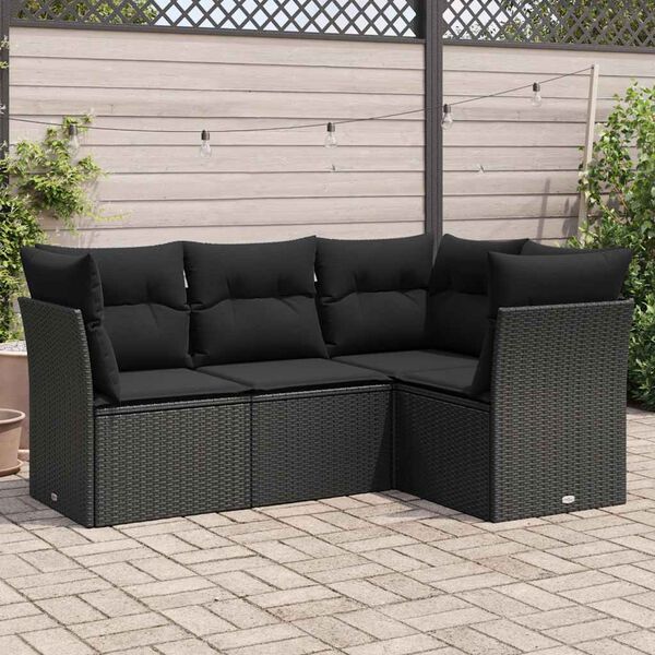 vidaXL Salon de jardin 4 pcs avec coussins noir r&eacute;sine tress&eacute;e