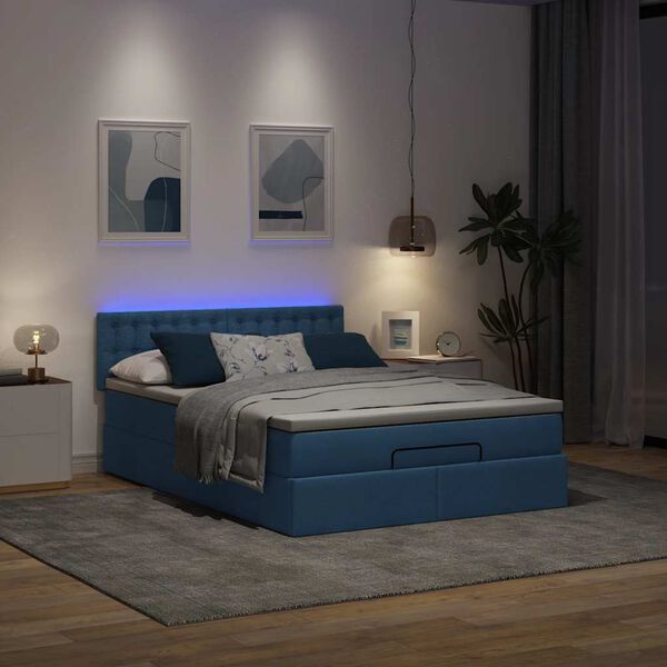 vidaXL Lit ottoman avec matelas et LED bleu 140x190 cm tissu