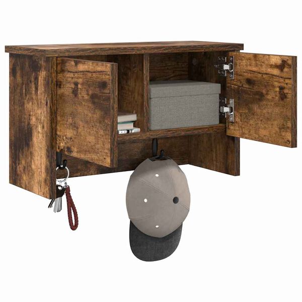 vidaXL Porte-manteau mural avec &eacute;tag&egrave;re Ch&ecirc;ne fum&eacute; 50 x 20 x 30 cm