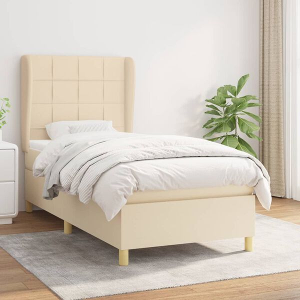vidaXL Sommier &agrave; lattes de lit et matelas Cr&egrave;me 90x190 cm Tissu