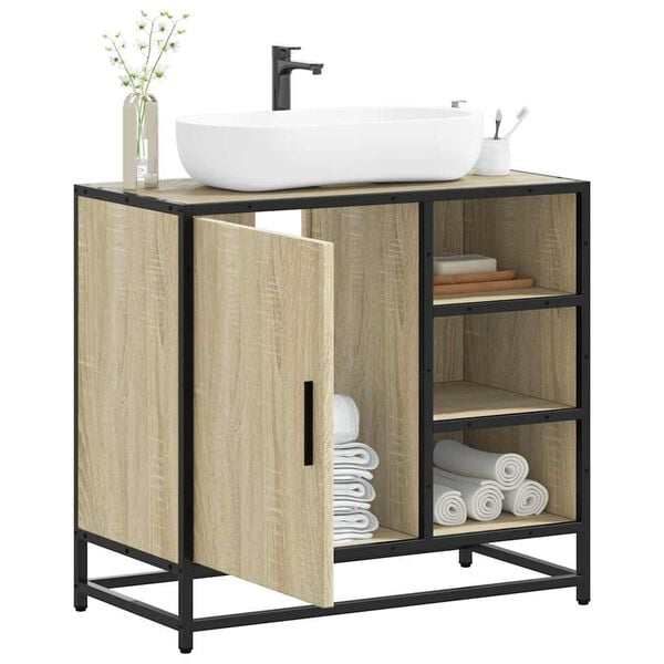 vidaXL Meuble de salle de bain avec lavabo Ch&ecirc;ne Sonoma 65 x 33 x 60 cm Bois d'ing&eacute;nierie