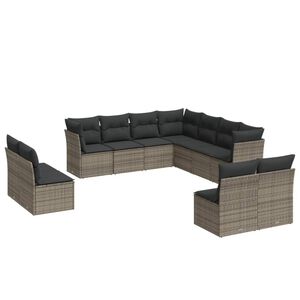vidaXL Salon de jardin 11 pcs avec coussins gris r&eacute;sine tress&eacute;e