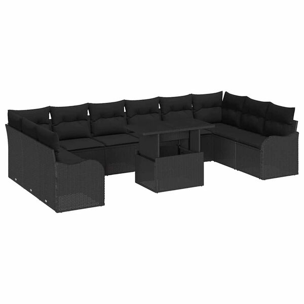 vidaXL Ensemble de canap&eacute; de jardin 11 pcs Noir Poly rotin