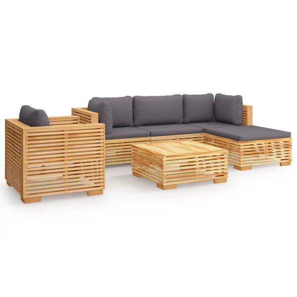 vidaXL Salon de jardin 6 pcs avec coussins Bois de teck solide