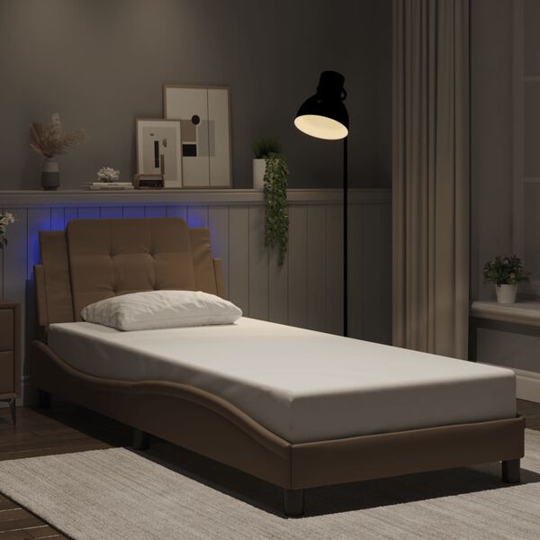 vidaXL Cadre de lit avec LED sans matelas Zadar cappuccino 100x200 cm