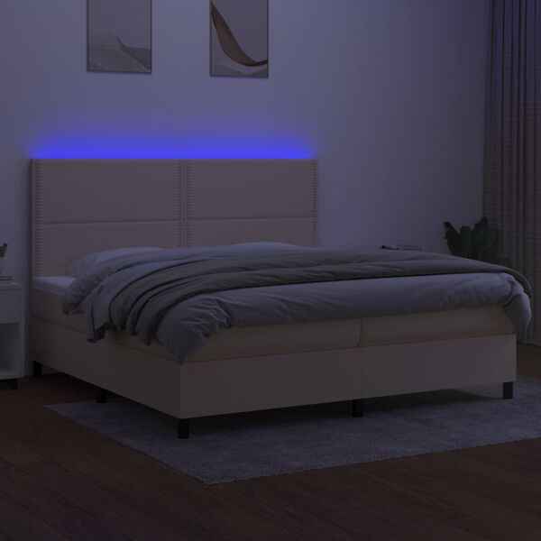 vidaXL Sommier &agrave; lattes de lit et matelas et LED Cr&egrave;me 200x200cm Tissu
