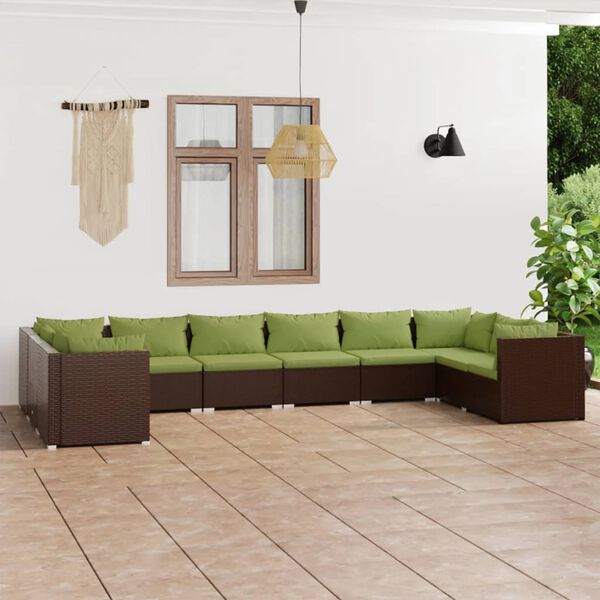 vidaXL Salon de jardin 10 pcs avec coussins R&eacute;sine tress&eacute;e Marron