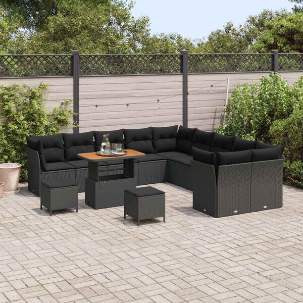 vidaXL Ensemble de canap&eacute; de jardin 13 pcs Noir polyrotin