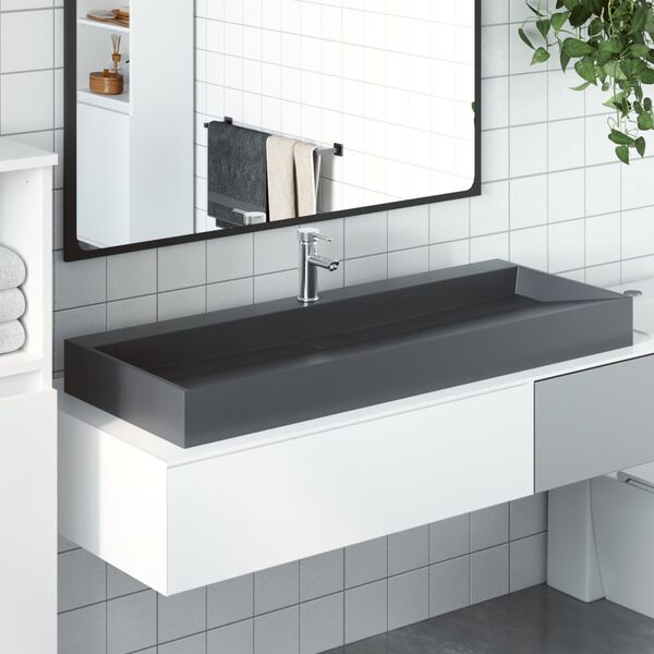 vidaXL Vasque 120x46x11 cm fonte min&eacute;rale/marbre anthracite