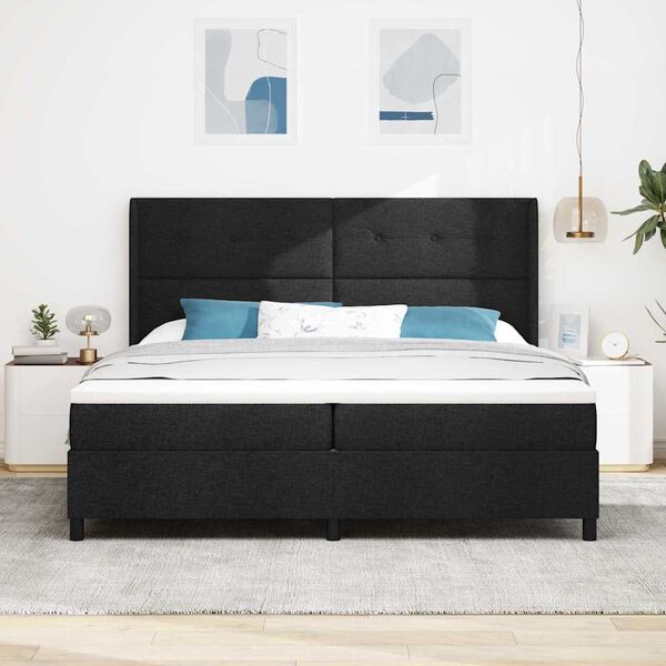 vidaXL Lit &agrave; ressorts avec matelas Noir 200 x 200 cm tissu