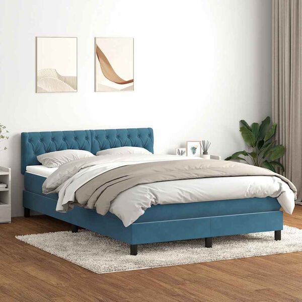 vidaXL Sommier &agrave; lattes de lit et matelas bleu fonc&eacute; 140x210cm velours