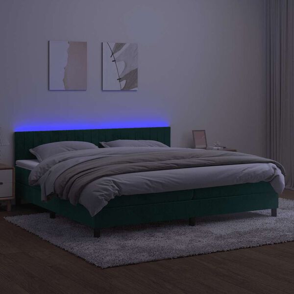 vidaXL Sommier &agrave; lattes de lit avec matelas LED Vert fonc&eacute; 200x200 cm