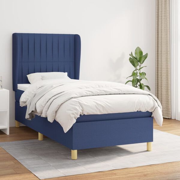 vidaXL Sommier &agrave; lattes de lit avec matelas Bleu 90x200 cm Tissu