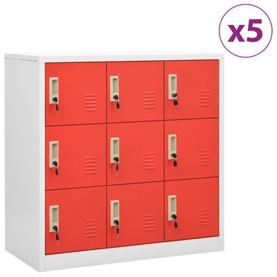 vidaXL Armoires à casiers 5 pcs Gris clair et rouge 90x45x92,5cm Acier