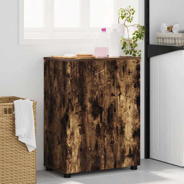 vidaXL Cabinet de salle de bain avec porte Ch&ecirc;ne fum&eacute; 60 x 35 x 80 cm