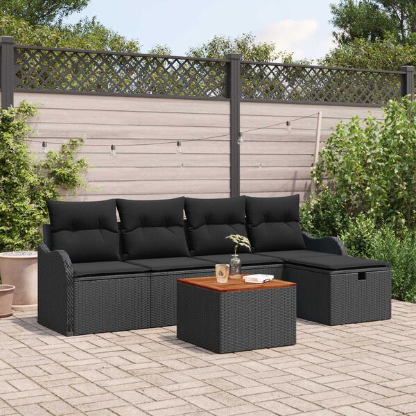vidaXL Ensemble de canap&eacute; de jardin avec coussin 6 pcs Noir Poly rotin