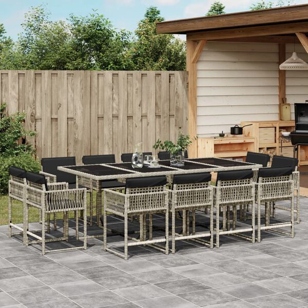 vidaXL Ensemble &agrave; manger de jardin et coussins 13 pcs gris clair rotin