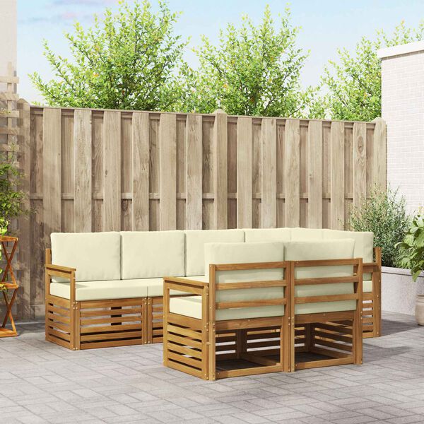 vidaXL Ensemble de canap&eacute; d'angle avec coussin 7 pcs Naturel et Cr&egrave;me