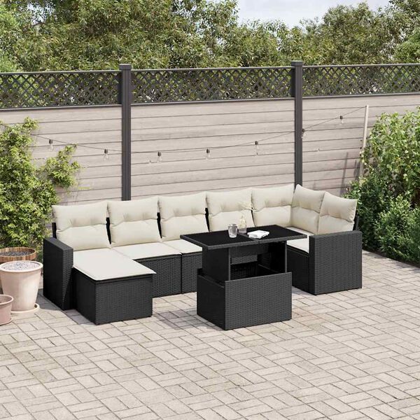 vidaXL Salon de jardin 8 pcs avec coussins noir r&eacute;sine tress&eacute;e