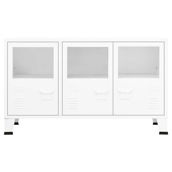 vidaXL Buffet industriel Blanc 105x35x62 cm Métal et verre