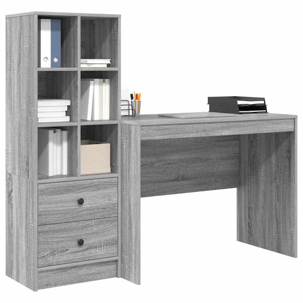 vidaXL Bureau avec tiroir 2 pcs Gris Sonoma