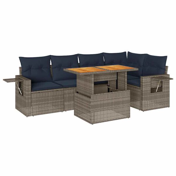 vidaXL Salon de jardin 6 pcs avec coussins gris r&eacute;sine tress&eacute;e