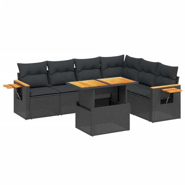 vidaXL Salon de jardin 7 pcs avec coussins noir r&eacute;sine tress&eacute;e