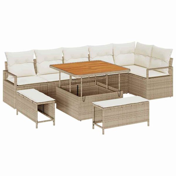 vidaXL Ensemble de canap&eacute; de jardin avec coussin 9 pcs Beige et cr&egrave;me