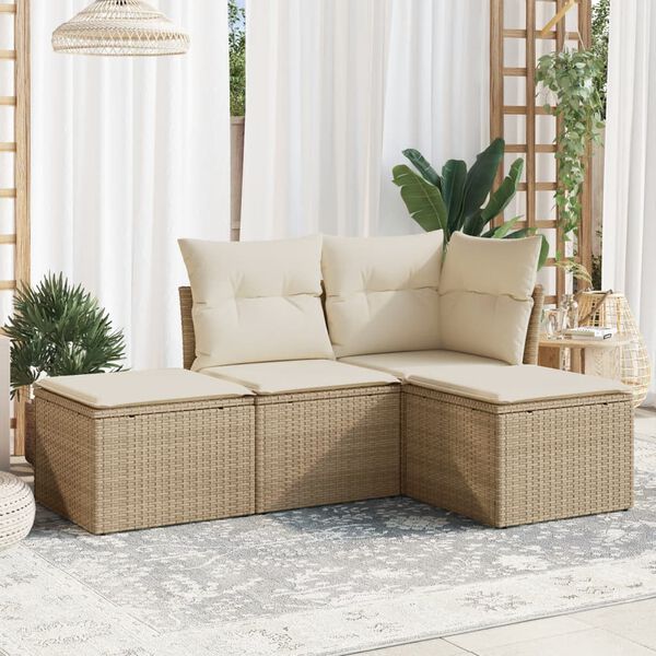 vidaXL Salon de jardin avec coussins 4 pcs beige r&eacute;sine tress&eacute;e